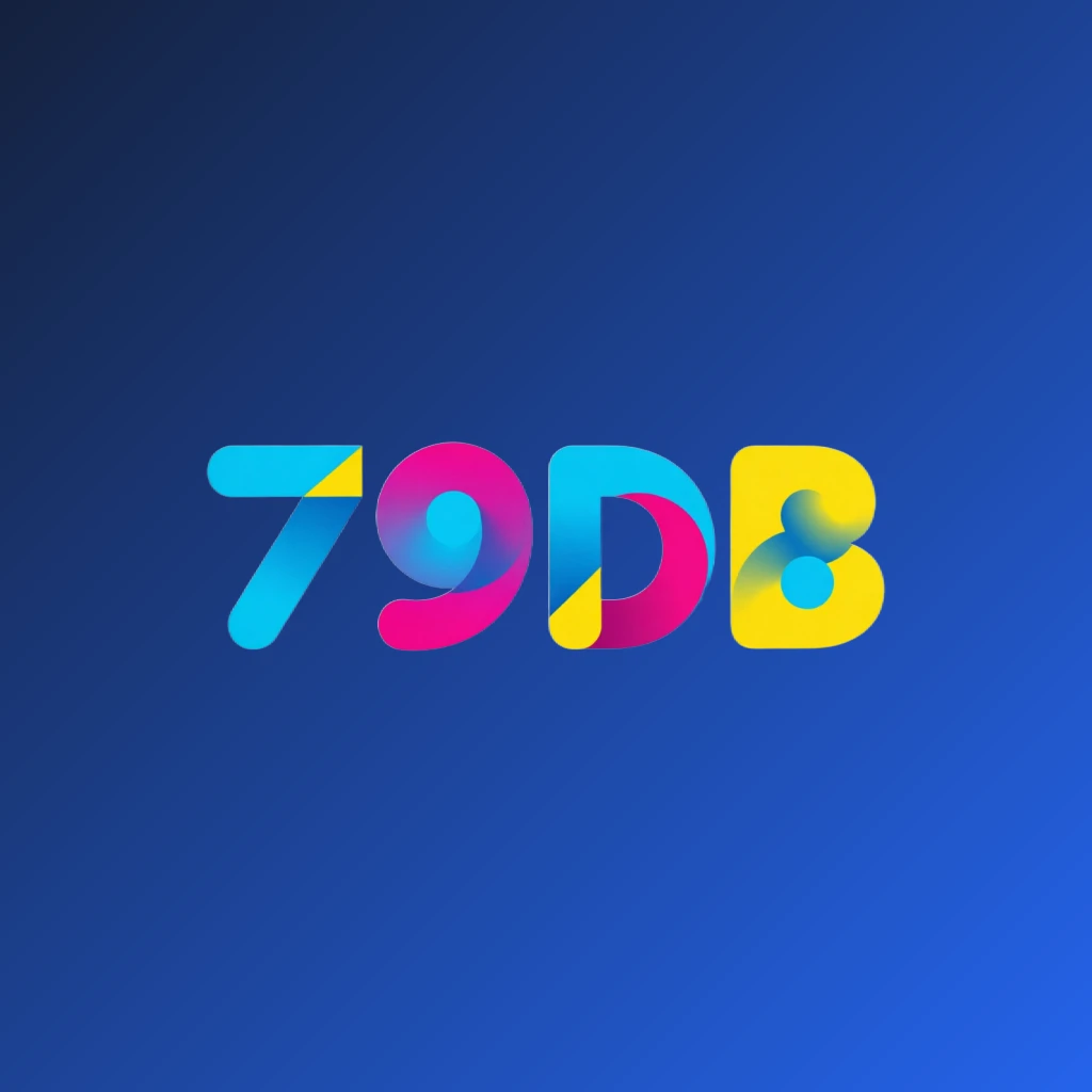 79DB modern entertainment logo featuring bold rounded text in vibrant cyan, magenta, and yellow with playful geometric accents on a transparent background